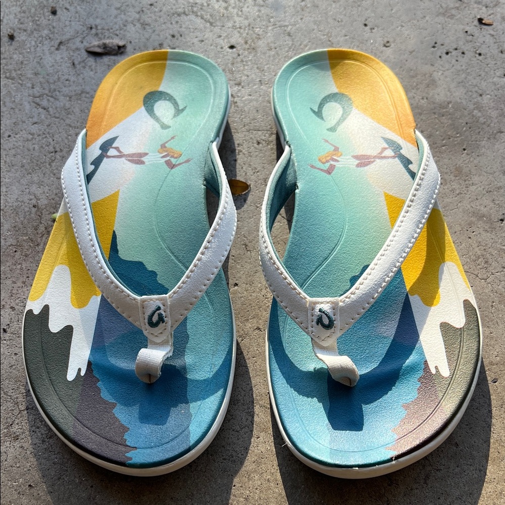OluKai Multicolor Flip Flops with White Straps